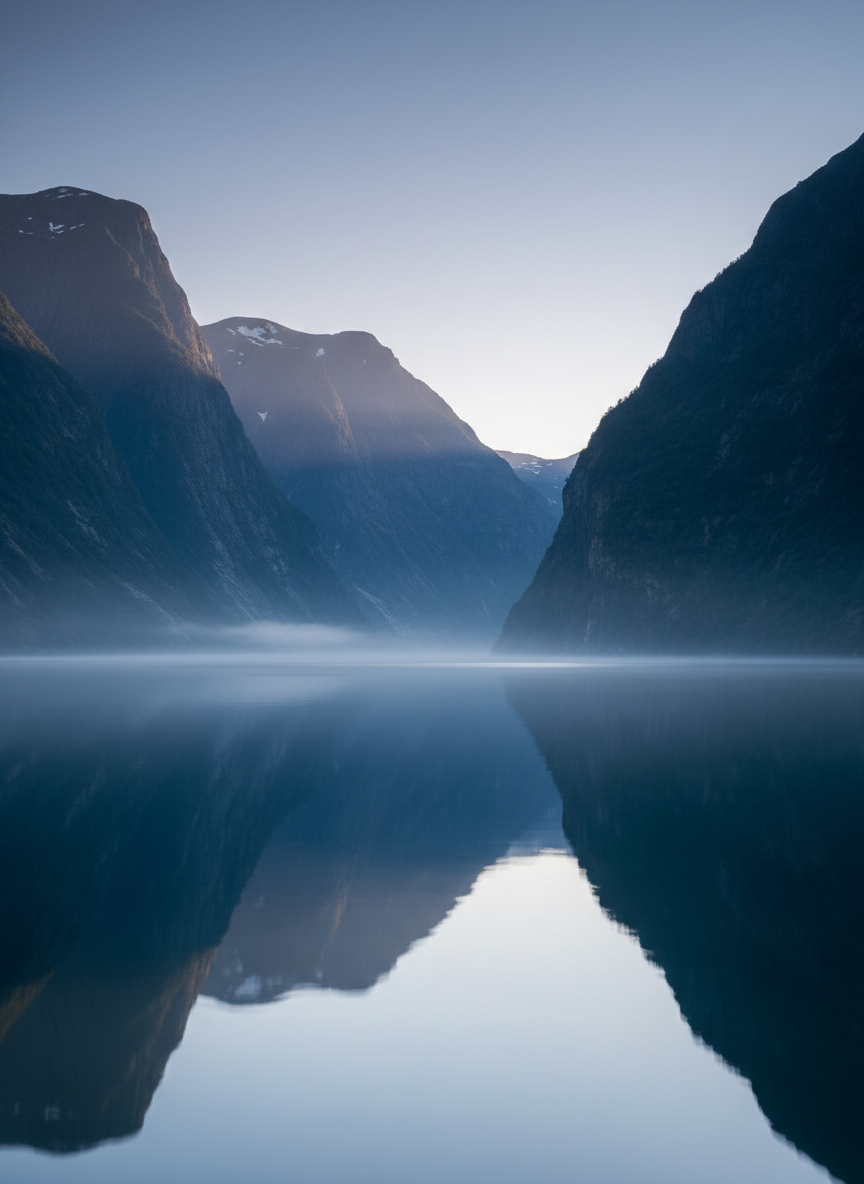 Norwegian fjord at dawn